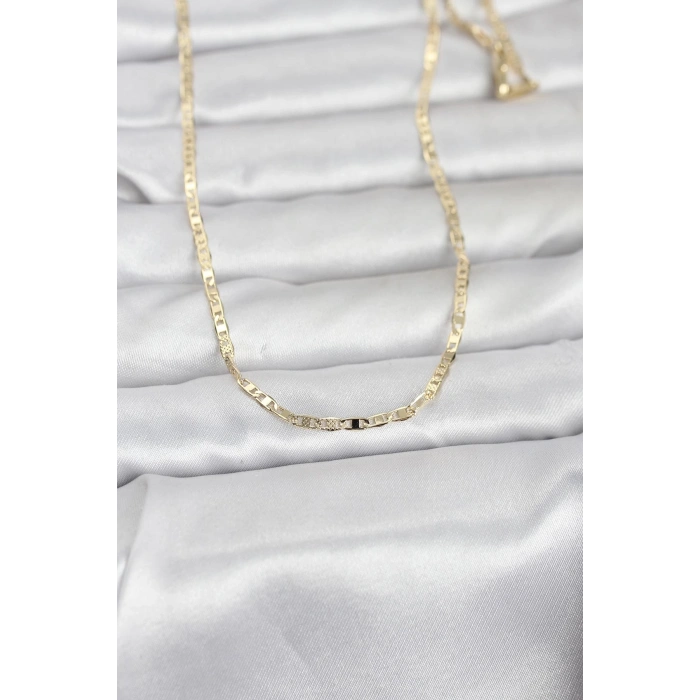 Nevamel® CM 14K Gold Renk Lazerli Yassı Model Zincirli 60 cm Kadın Kolye 5886