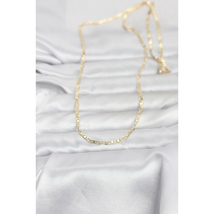 Nevamel® CM 14K Gold Renk Lazerli Yassı Model Zincirli 60 cm Kadın Kolye 5886