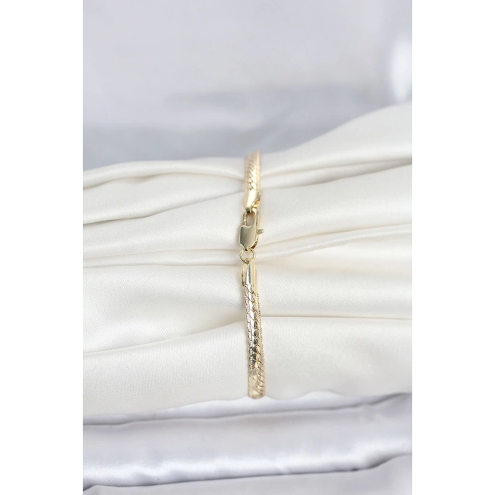 Nevamel® CM 14K Gold Renk Lazerli Yassı Zincir Model Kadın Bileklik 5886