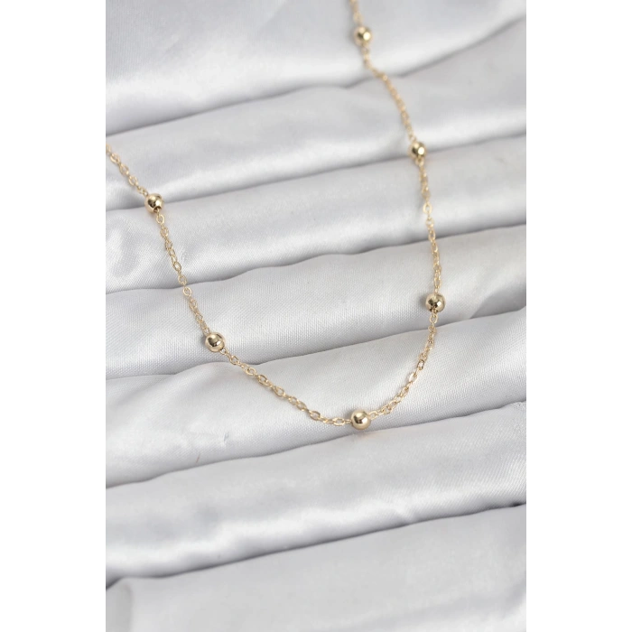 Nevamel® CM 14K Gold Renk Pirinç Top Zincirli 60 cm Kadın Kolye 5886