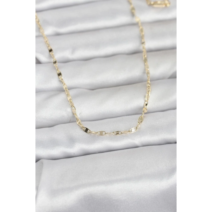Nevamel® CM 14K Gold Renk Yassı Gemici Zincir Model 60 cm Kadın Kolye 5886