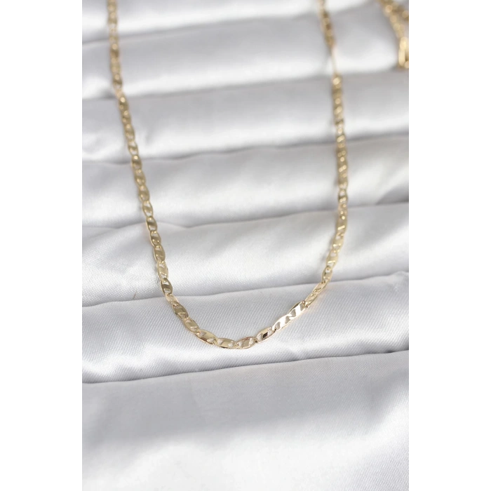 Nevamel® CM 14K Gold Renk Yassı Zincir Model 60 cm Kadın Kolye 5886