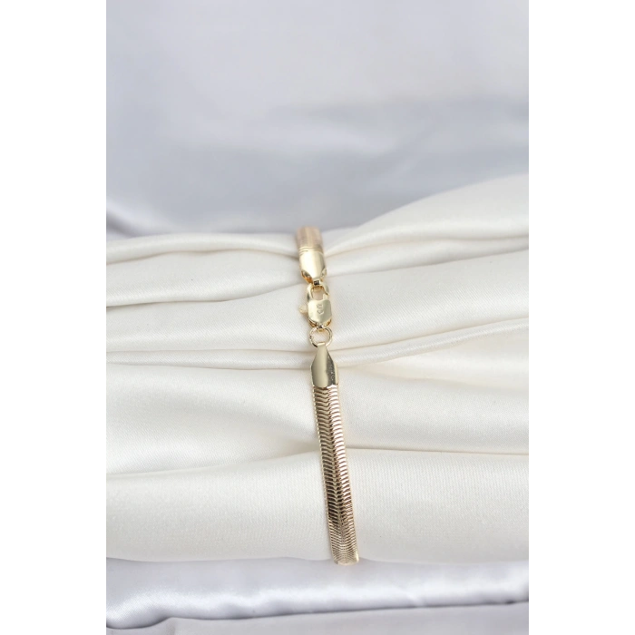 Nevamel® CM 14K Gold Renk Yassı Zincir Yılan Model Kadın Bileklik 5886