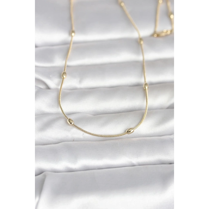 Nevamel® CM 14K Gold Renk Yılan Zincirli Damla Topçuk Model 60 cm Kadın Kolye 5886