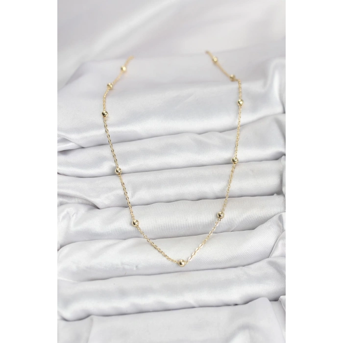 Nevamel® CM Gold Renk Top Zincirli Kadın Kolye 5886