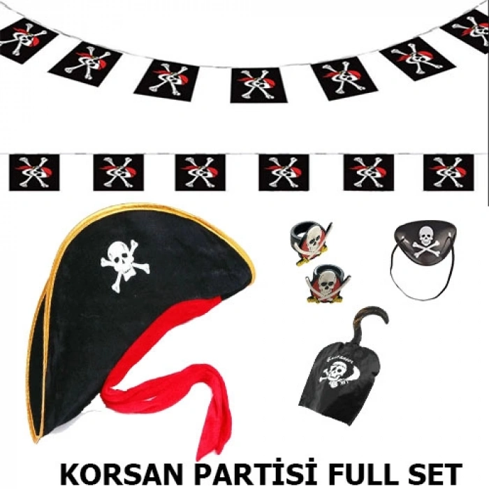Nevamel Çocuk Korsan Şapkası + Kancası + Göz Bandı + 2 Adet Yüzük + Afiş Seti