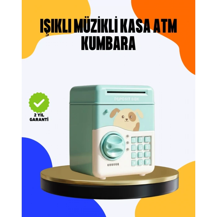 Nevamel® Çocuklar İçin Su Yeşili ATM Kasa Tasarımlı Şifreli Kumbara