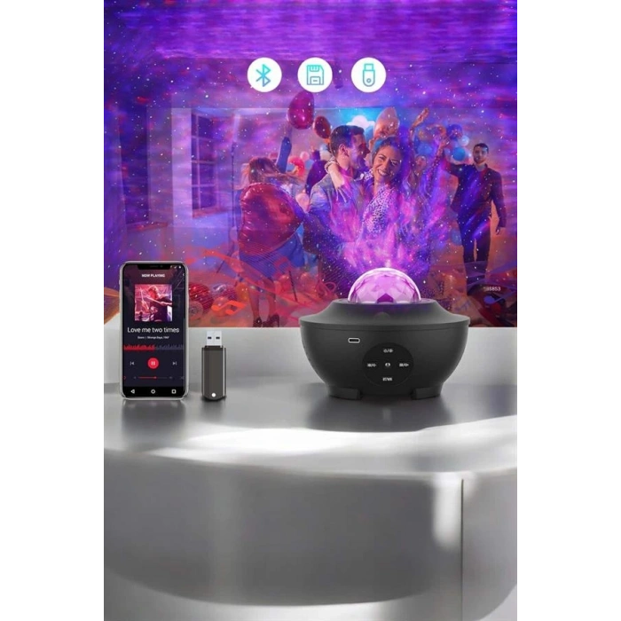 Nevamel Çocuklara Özel Şarjlı Bluetooth Hoparlör Parti Led Lambası Yıldızlı Projeksiyon