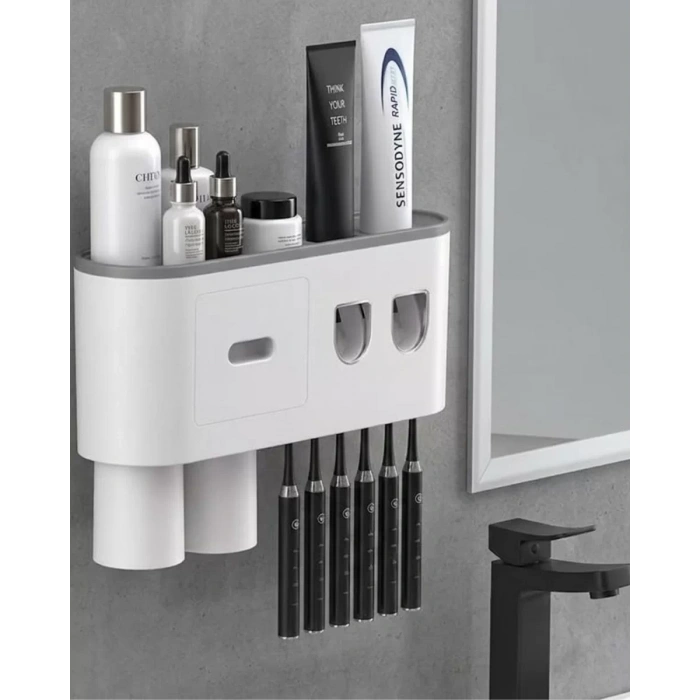 Nevamel® Çok Fonksiyonlu Diş Fırçası Tutucu Otomatik Dispenser Bardaklı Organizer