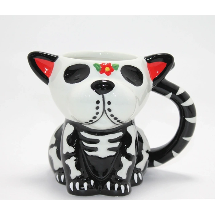 Nevamel® Day Of The Dead Köpek Figürlü 3D Kabartmalı Porselen Kupa