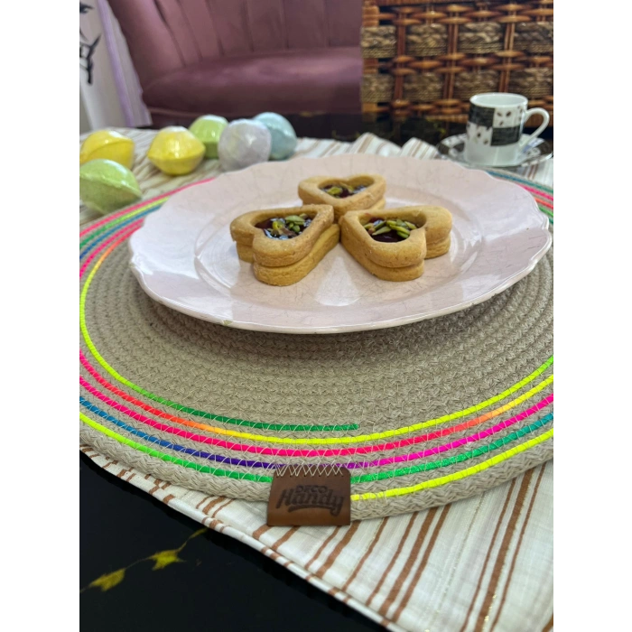 Nevamel DecoHandy 39cm Neon Renkli Şeritli Jüt Örme Supla Amerikan Servis