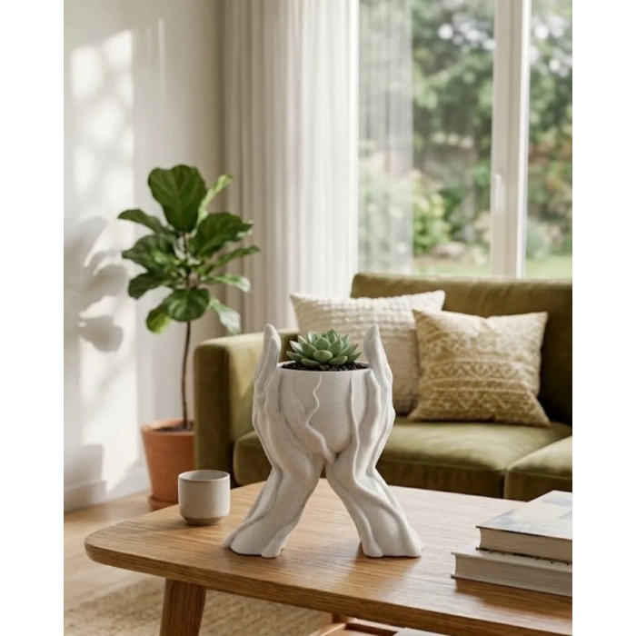 Nevamel® Dekoratif 3D El Tasarımlı Vazo Saksı Modern Ev Dekorasyon Aksesuarı