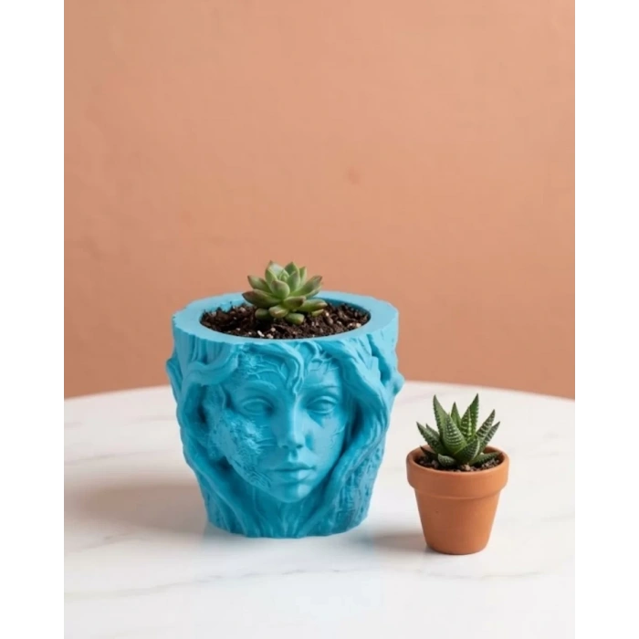 Nevamel® Dekoratif 3D Kadın Yüzü Ağaç Tasarımlı Saksı Vazo Modern Ev Dekoru