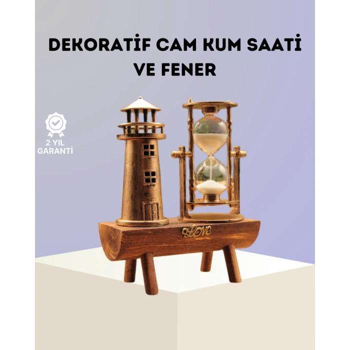 Nevamel Dekoratif Ahşap Kum Saati ve Deniz Feneri Figürlü Masa Süsü – Şık ve Fonksiyonel Tasarım