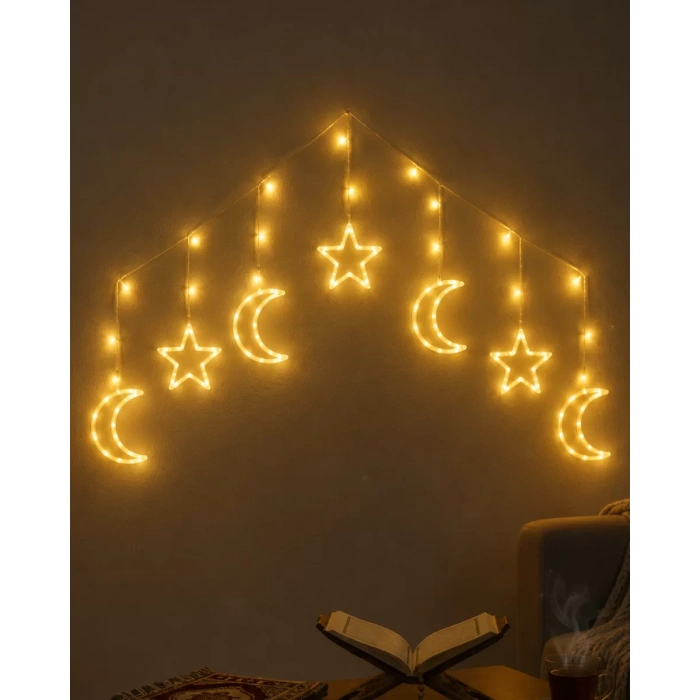 Nevamel® Dekoratif Ay Yıldız LED Ramazan Lambası Sıcak Beyaz Tasarım