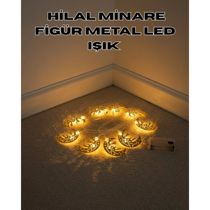 Nevamel® Dekoratif Minareli Hilal LED Işık Metal Gövdeli Ramazan Aydınlatma