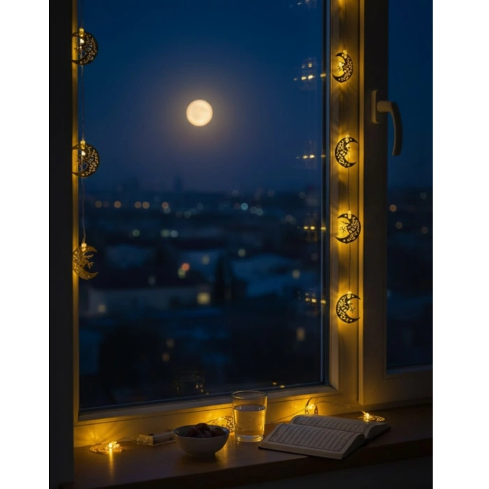 Nevamel® Dekoratif Minareli Hilal LED Işık Metal Gövdeli Ramazan Aydınlatma