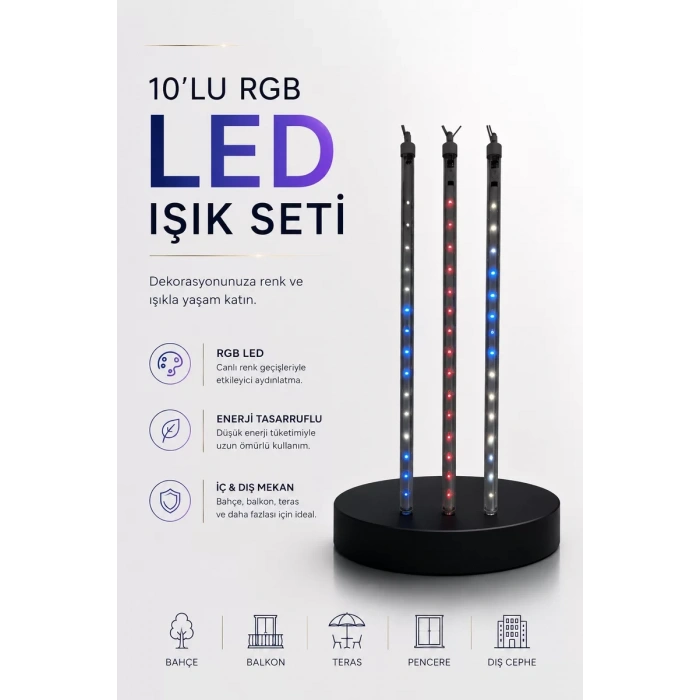 Nevamel® Dekoratif Ortam Aydınlatması RGB LED 10’lu Çubuk Seti