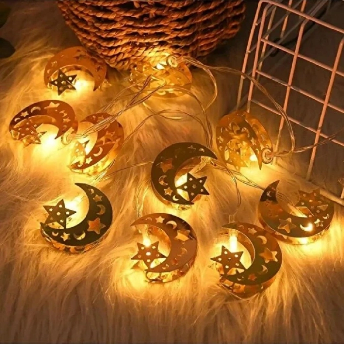 Nevamel® Dekoratif Ramazan LED Işık 2 Metre Gold Metal