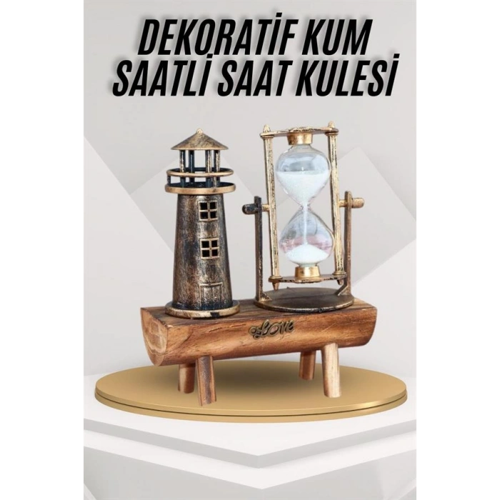 Nevamel Deniz Feneri Kum Saati Ahşap Görünümlü Vintage Tarz Biblo