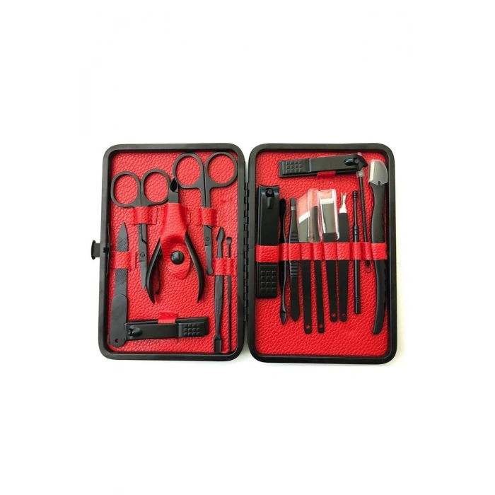 Nevamel Deri Çantalı Siyah Paslanmaz Çelik 17 Parça Manikür Pedikür Seti