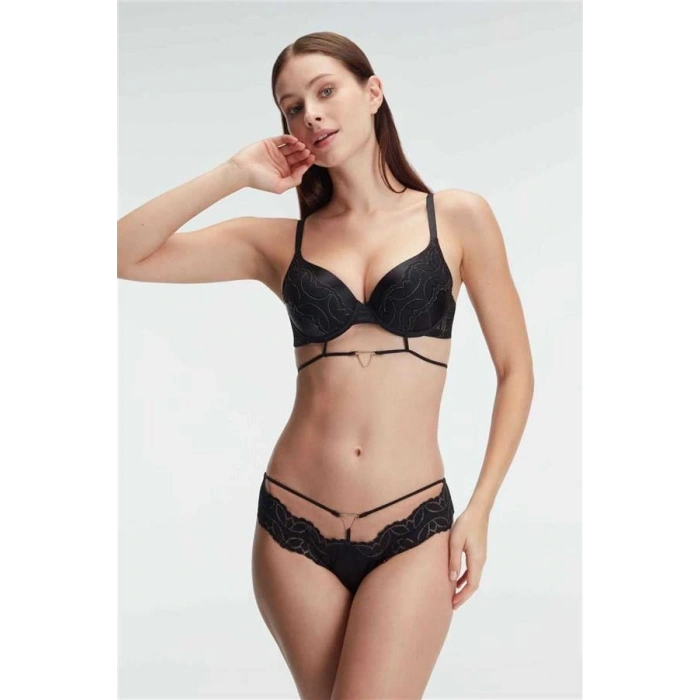Nevamel® Destekli Balenli Kaplı Dantel Detaylı Sütyen Slip İç Çamaşırı Takımı