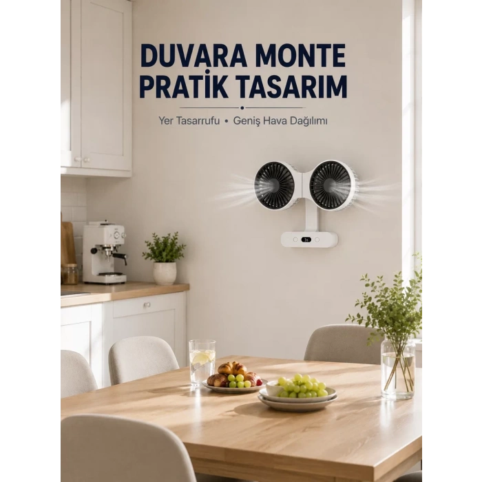 Nevamel® Dijital Göstergeli Çift Fan Başlıklı Masa Vantilatörü
