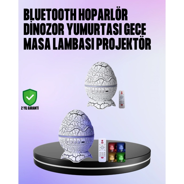 Nevamel Dinozor Yumurtası Galaksi Projektör Gece Lambası 4ü 1 Arada – Bluetooth Hoparlörlü