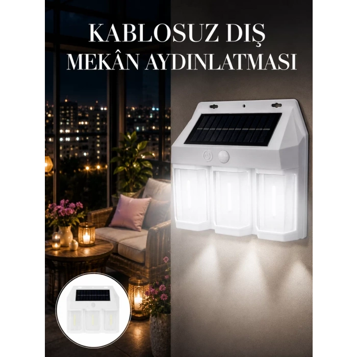 Nevamel® Dış Mekan Solar Duvar Lambası – 120° Hareket Algılama 3 Işık Modu Yeni Nesil