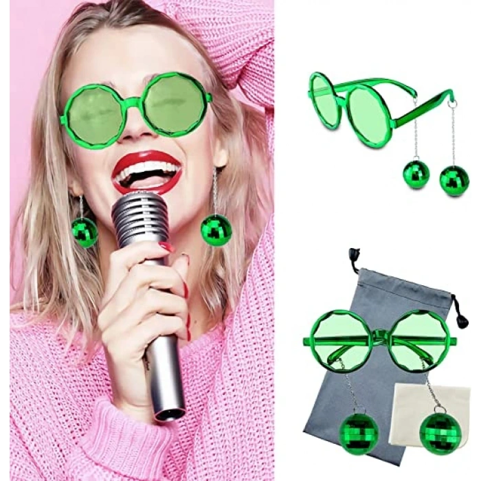 Nevamel Disko Toplu Küpeli Parti Gözlüğü Yeşil Renk