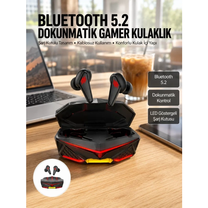Nevamel® Dokunmatik Kontrol Tws Işıklı Kulakiçi Bluetooth Kulaklık Kablosuz Oyuncu Kulaklığı Yeni Nesil
