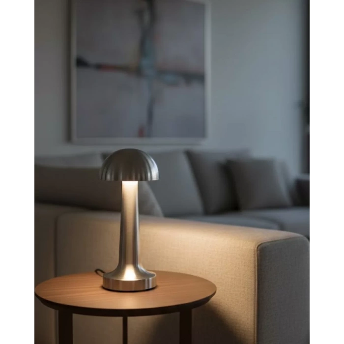 Nevamel® Dokunmatik Mantar Masa Lambası 3 Modlu Işık Şarjlı Kablosuz LED Krom Gövde