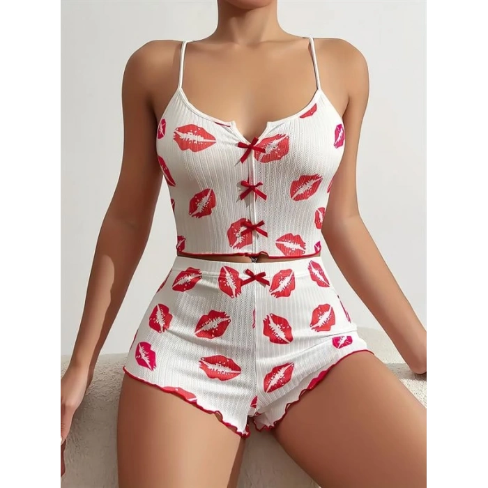 Nevamel® Dudak Desenli Şortlu Pijama Takımı