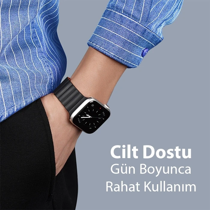 Nevamel DUX DUCIS Apple Watch 38/40/41MM için Manyetik Zincir Versiyon PU Deri Kayış Kordon-(5775)