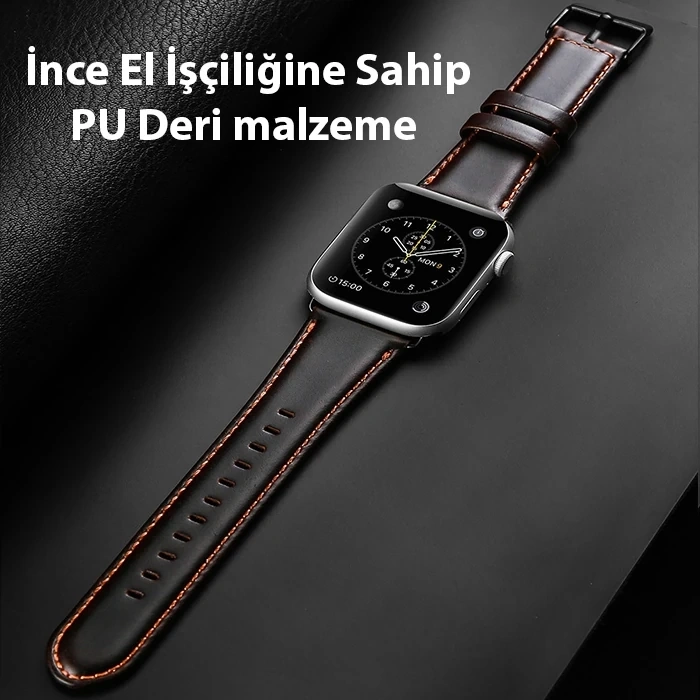 Nevamel Dux Ducis Apple Watch 42/44/45MM için Business Deri Kayış Kordon-(5775)
