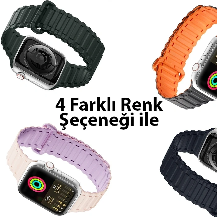 Nevamel Dux Ducis Apple Watch 42/44/45MM için Manyetik Armor Silikon Kordon Kayış-(5775)
