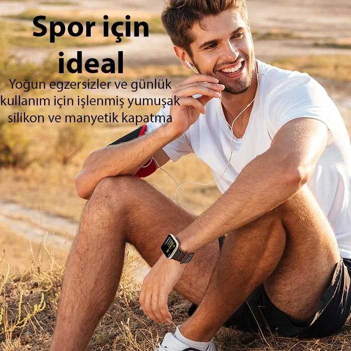 Nevamel Dux Ducis Apple Watch 42/44/45MM için Manyetik Armor Silikon Kordon Kayış-(5775)