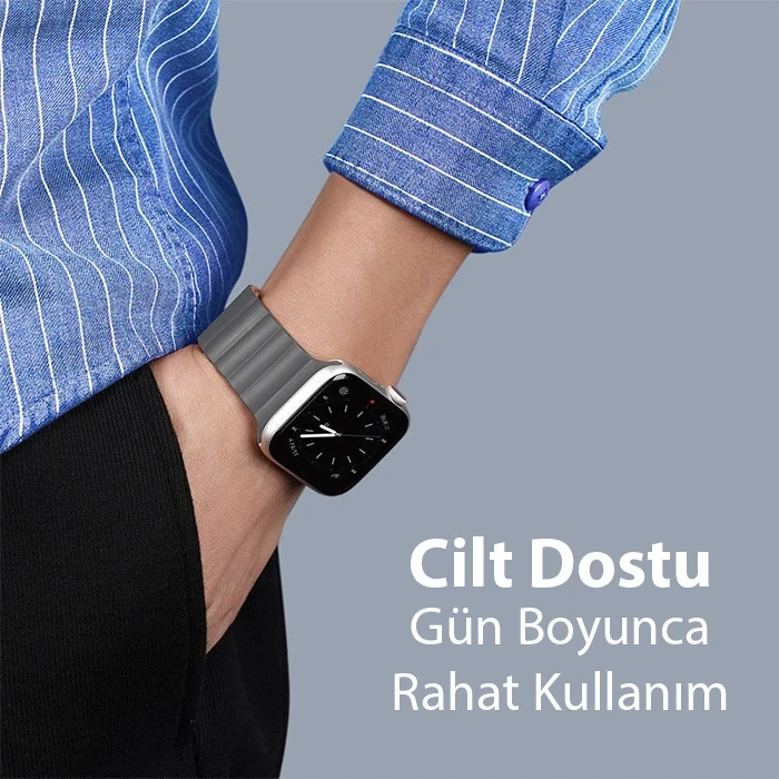 Nevamel DUX DUCIS Apple Watch 42/44/45MM için Manyetik Zincir Versiyon PU Deri Kayış Kordon-(5775)