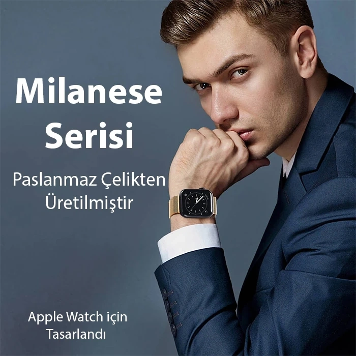 Nevamel Dux Ducis Apple Watch 42/44/45MM için Milanese Premium Milano Loop Kayış Kordon-(5775)