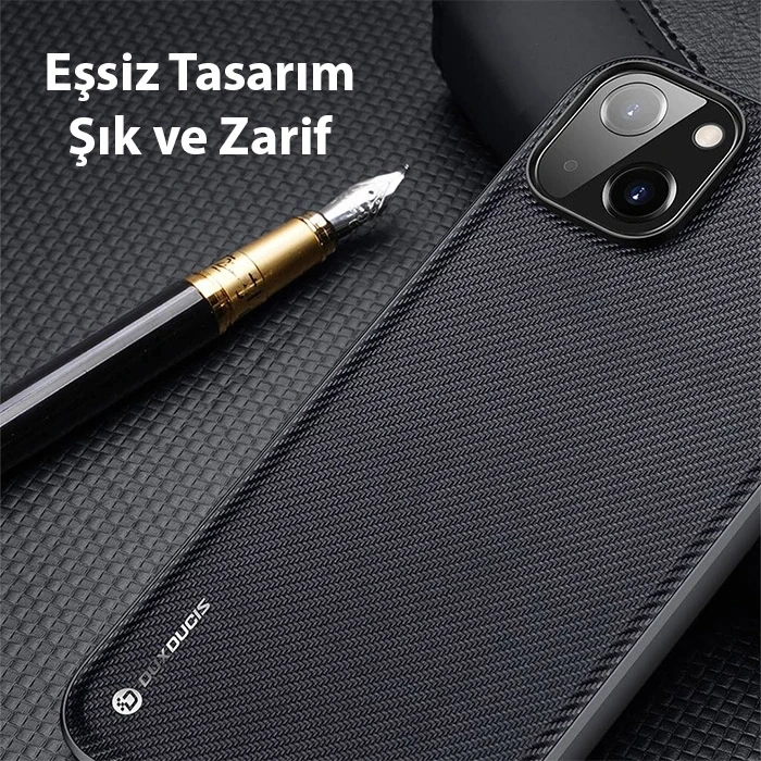 Nevamel Dux Ducis Fino Serisi iPhone 14 Plus 6.7 inç Kılıf Premium Dokuma Silikon Kılıf-(5775)