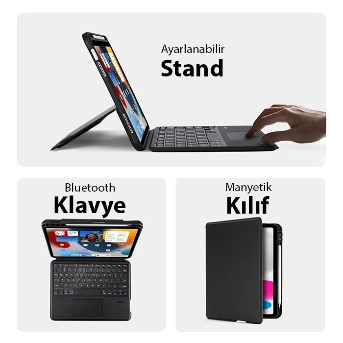 Nevamel Dux Ducis iPad 10(2022) DK Series Kablosuz Bluetooth Klavye Touchpad Kılıf-(5775)