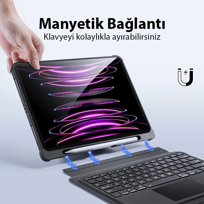 Nevamel Dux Ducis iPad Pro 12.9 2022/2021/2020 SK Series Kablosuz Bluetooth Klavye Touchpad Kılıf-(5775)