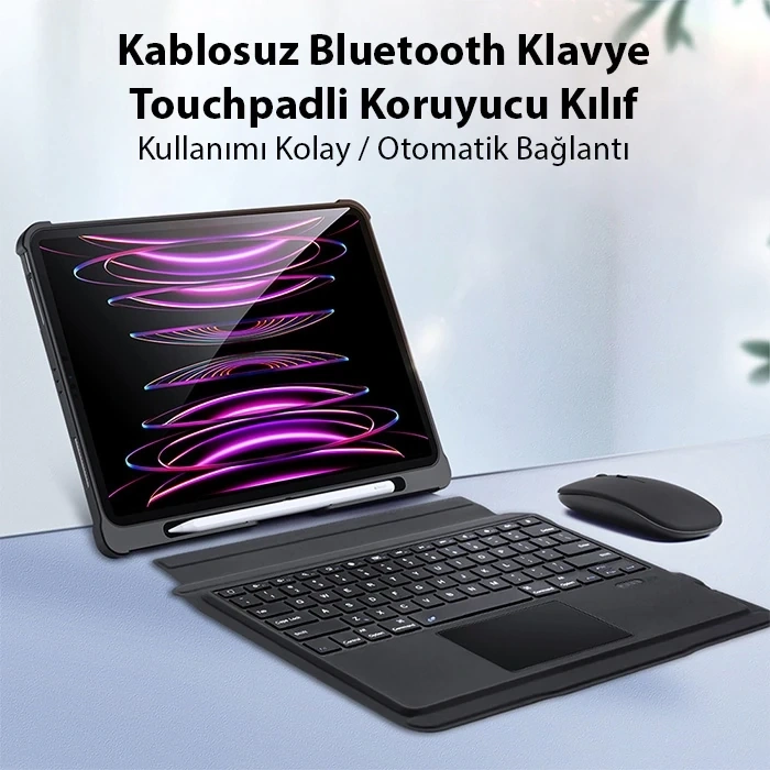 Nevamel Dux Ducis iPad Pro 12.9 2022/2021/2020 SK Series Kablosuz Bluetooth Klavye Touchpad Kılıf-(5775)
