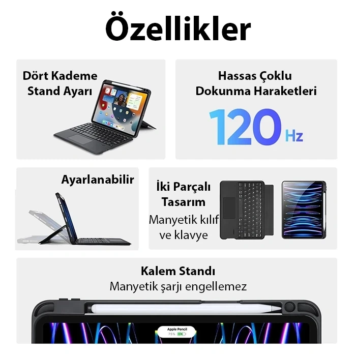 Nevamel Dux Ducis iPad Pro 12.9 DK Series Kablosuz Bluetooth Klavye Touchpad Kılıf-(5775)