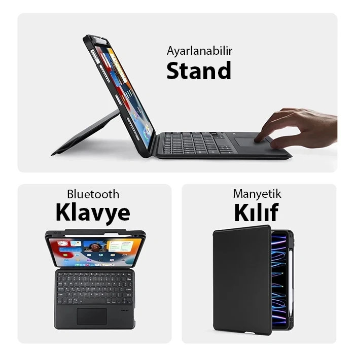 Nevamel Dux Ducis iPad Pro 12.9 DK Series Kablosuz Bluetooth Klavye Touchpad Kılıf-(5775)