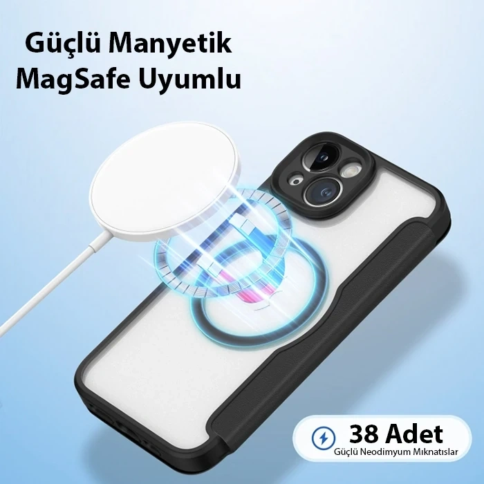 Nevamel Dux Ducis iPhone 14 6.1 Kılıf Skin X Pro Series MagSafe Kapaklı Kılıf Folio Case-(5775)