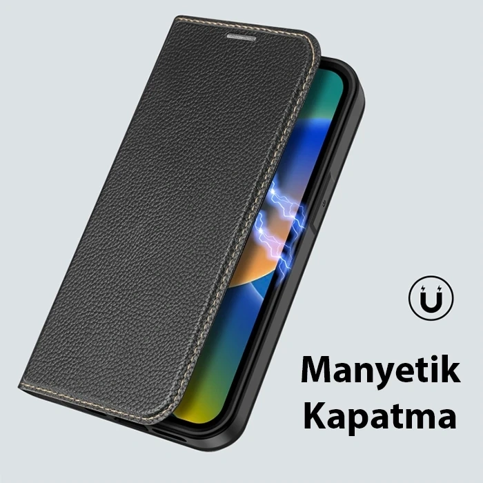 Nevamel Dux Ducis iPhone 14 Plus 6.7 Kılıf Skin X PU Deri Manyetik Kapaklı Kılıf Magnetic Folio Case-(5775)