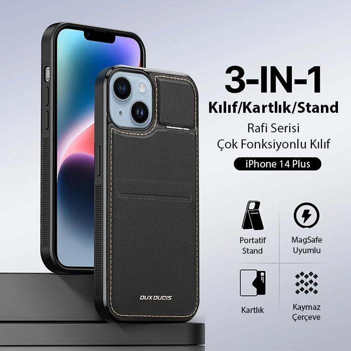 Nevamel Dux Ducis iPhone 14 Plus Rafi Series MagSafe Premium Deri Kılıf-(5775)