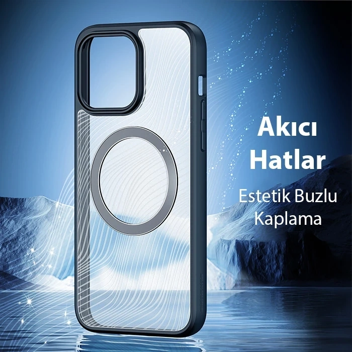 Nevamel Dux Ducis iPhone 15 Pro Max Aimo Series MagSafe Premium Buzlu Sert PC-TPU Kılıf-(5775)