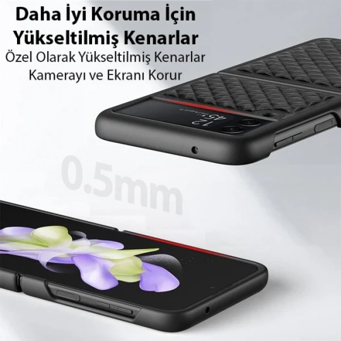 Nevamel Dux Ducis Venice Series Samsung Galaxy Z Flip3 5G için Premium Deri Kılıf-(5775)